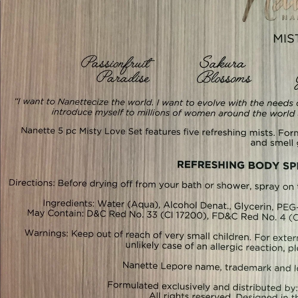 NANETTE‎ LEPORE MISTY LOVE BODY SPRAYS